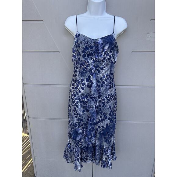 VTG Sue Wong Blue Silk Blend Beaded Dress Ruffle Hem Sz 8 Y2K Whimsical Fairy - Picture 3 of 13